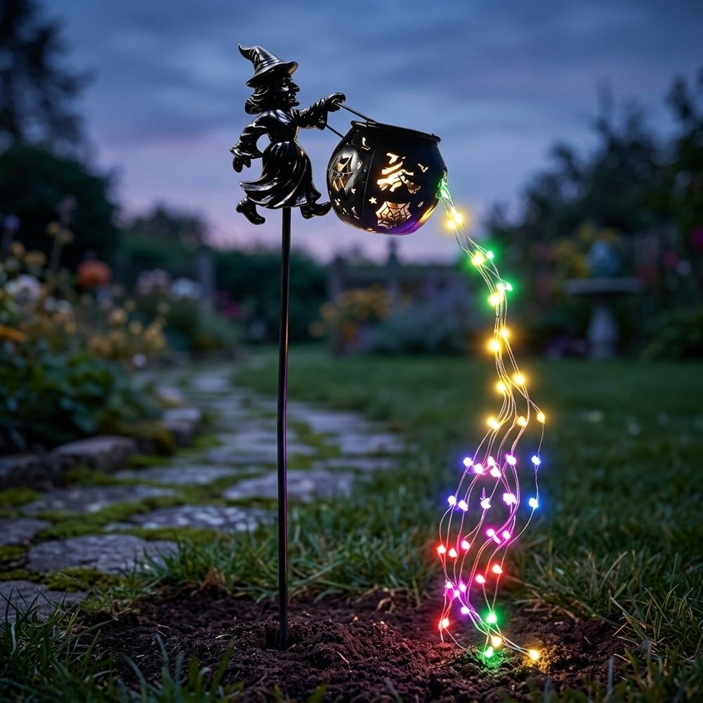Solar-Powered Witch Cauldron G - đánh giá và giá Outdoor Yard Power Stake